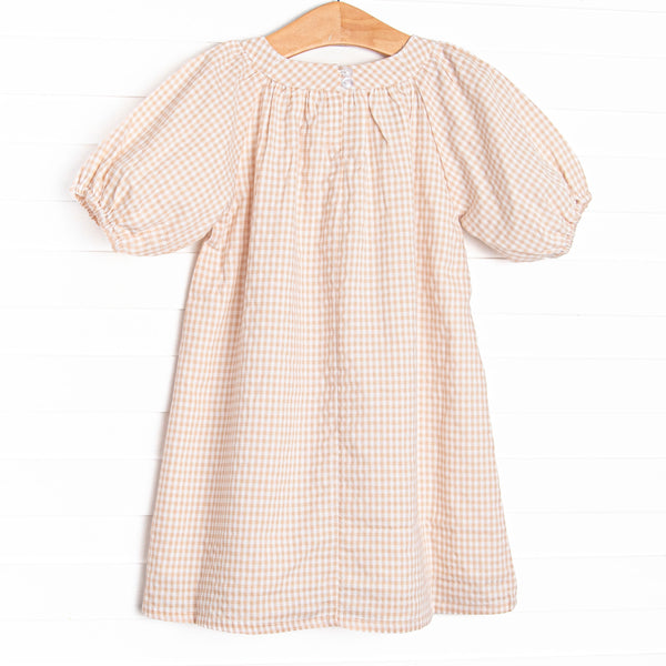 Judith Pocket Dress, Tan Gingham