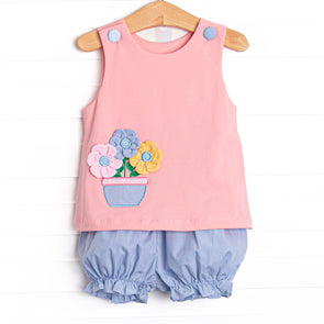 Potted Petals Applique Bloomer Set, Pink