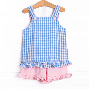 Mabel Short Set, Blue Gingham