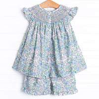 Perfect Petals Smocked Ruffle Short Set, Blue
