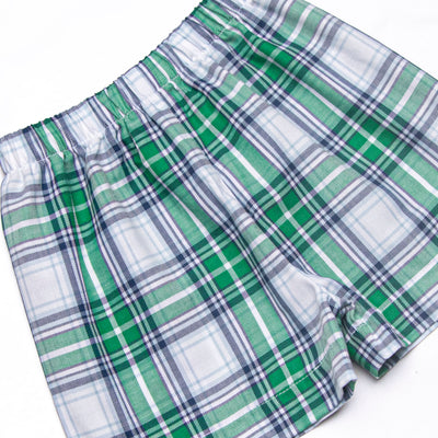 Bleu: Clark Classic Long Sleeve Short Set, Blue and Green Plaid