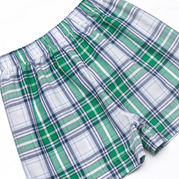 Bleu: Clark Classic Long Sleeve Short Set, Blue and Green Plaid