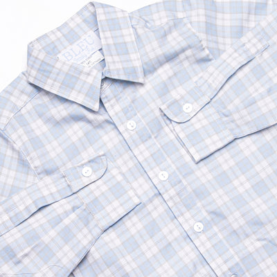 Bleu: Conrad Classic Button-Up Shirt, Light Blue and Tan Plaid