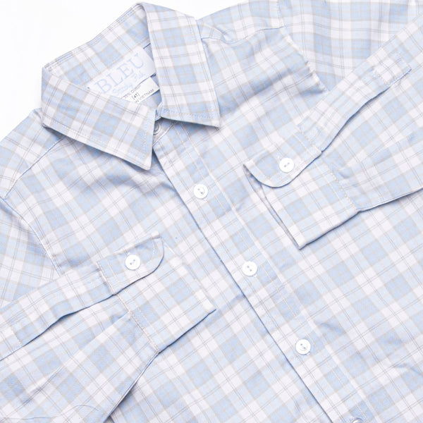 Bleu: Conrad Classic Button-Up Shirt, Light Blue and Tan Plaid