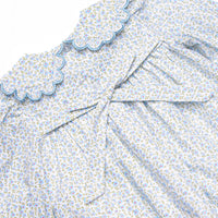 Bleu: Margaret Smocked Scalloped Collar Long Sleeve Dress, Blue Floral
