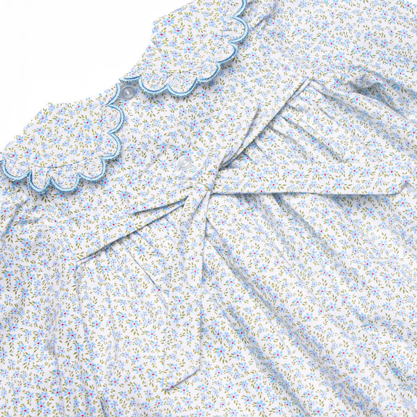 Bleu: Margaret Smocked Scalloped Collar Long Sleeve Dress, Blue Floral