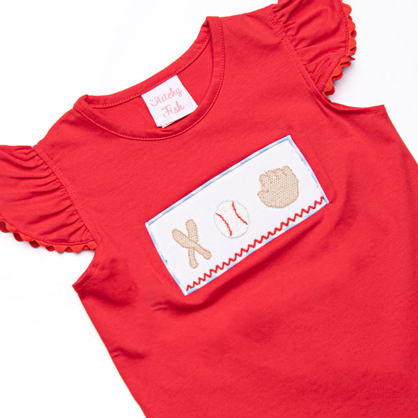 Foul Ball Smocked Ruffle Short Set, Blue