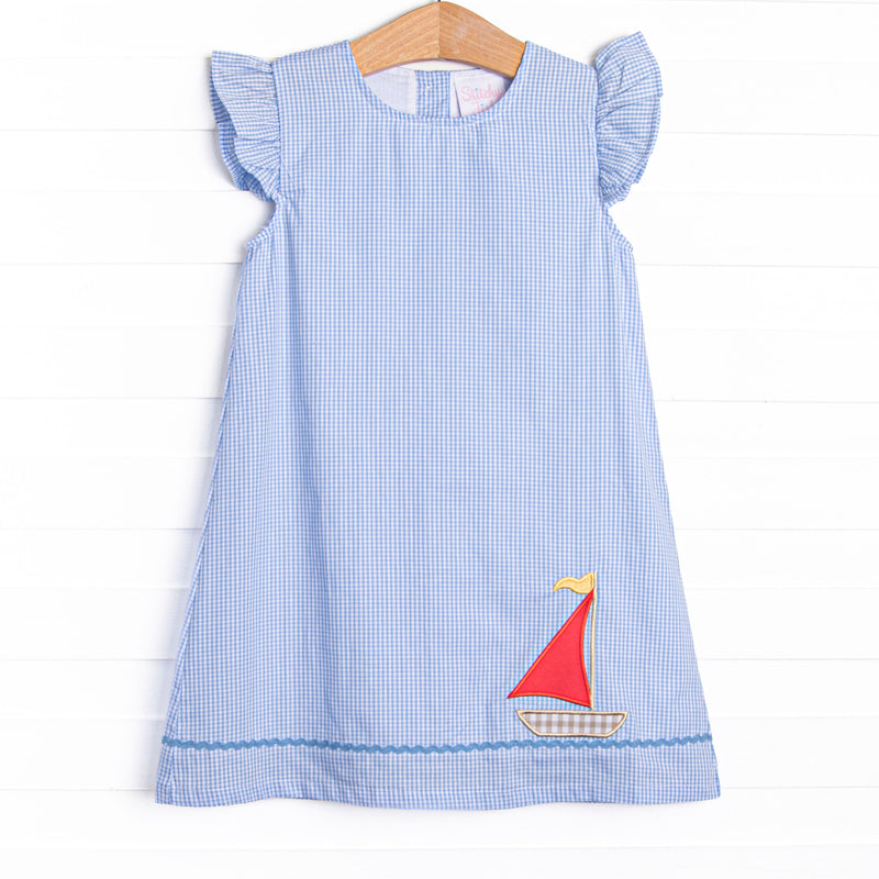 Nautical Navigator Applique Dress, Blue Stitchy Fish Nautical Navigator Applique Dress, Blue Stitchy Fish