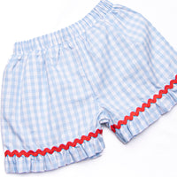 Foul Ball Smocked Ruffle Short Set, Blue