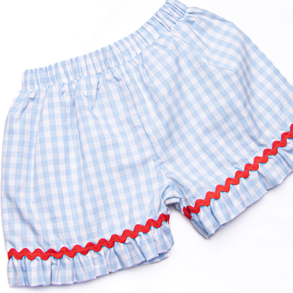 Foul Ball Smocked Ruffle Short Set, Blue