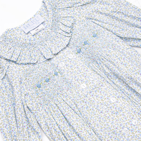 Bleu: Margaret Smocked Long Sleeve Bubble, Blue Floral