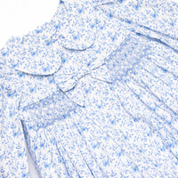 Bleu: Louisa Smocked Long Sleeve Collared Diaper Set, Blue Floral