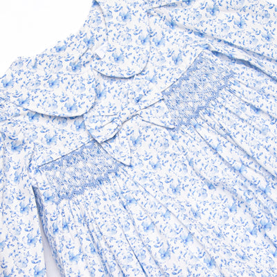 Bleu: Louisa Smocked Long Sleeve Collared Dress, Blue Floral