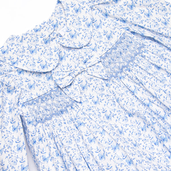 Bleu: Louisa Smocked Long Sleeve Collared Dress, Blue Floral