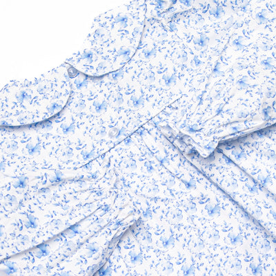 Bleu: Louisa Smocked Long Sleeve Collared Diaper Set, Blue Floral
