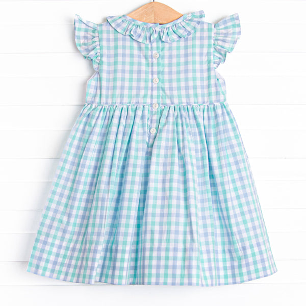 Plaid Paws Smocked Dress, Blue