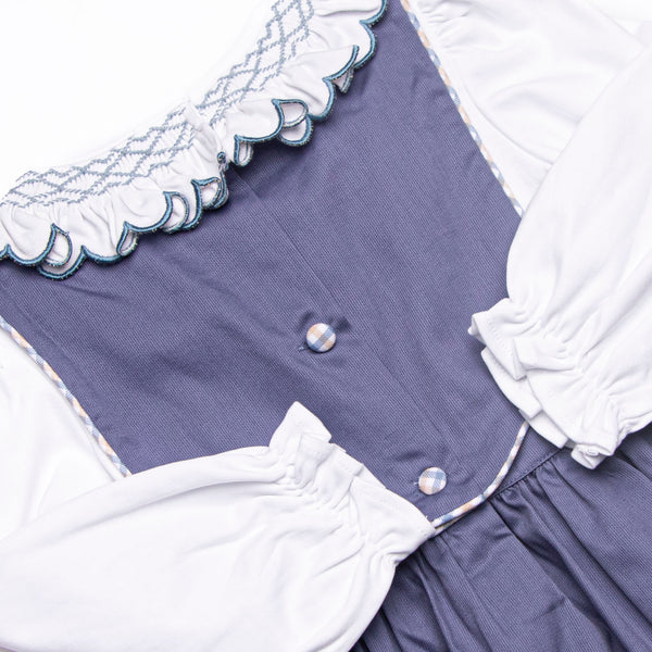 Bleu: Elise Smocked Long Sleeve Dress Set, Navy and Tan Plaid