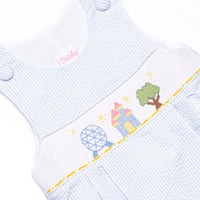 Amusement Park Adventures Smocked Bubble, Blue Seersucker