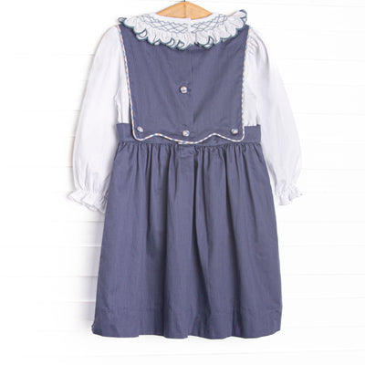 Bleu: Elise Smocked Long Sleeve Dress Set, Navy and Tan Plaid