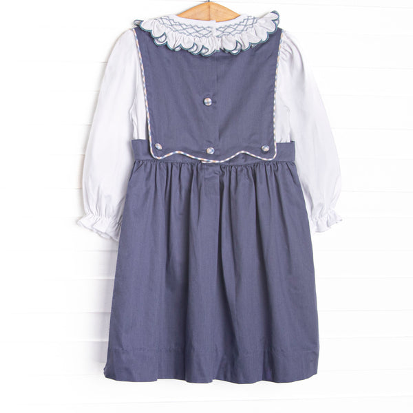 Bleu: Elise Smocked Long Sleeve Dress Set, Navy and Tan Plaid