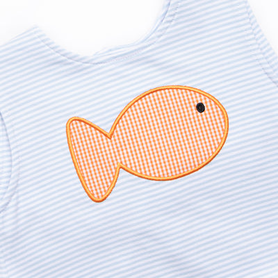 Gingham Goldfish Applique Ruffle Short Set, Blue