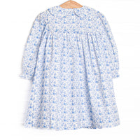 Bleu: Louisa Smocked Long Sleeve Collared Dress, Blue Floral