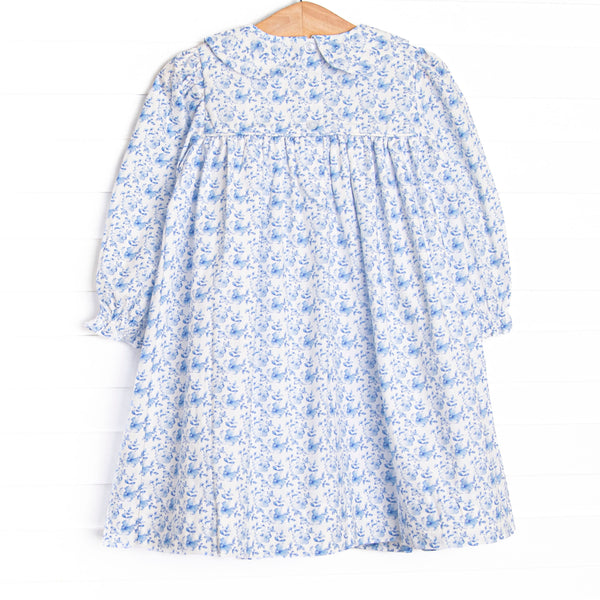 Bleu: Louisa Smocked Long Sleeve Collared Dress, Blue Floral