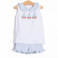 Sail's Up Applique Ruffle Short Set, Blue