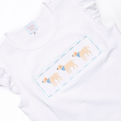 Plaid Paws Smocked Ruffle Short Set, Blue
