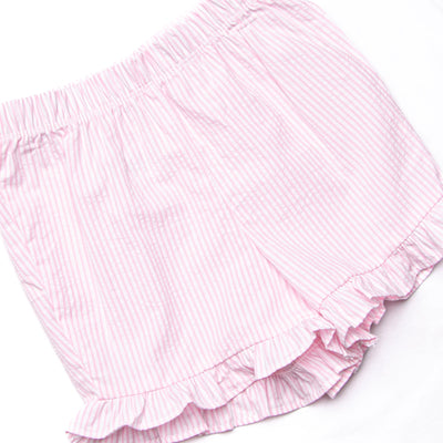 Sweet Pea Seersucker Ruffle Short Set, Pink