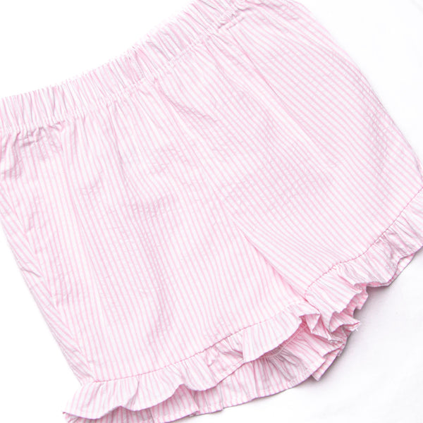 Sweet Pea Seersucker Ruffle Short Set, Pink