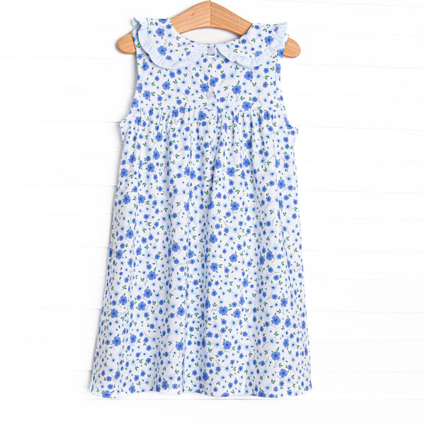 Pale Blooms Collared Dress, Blue