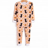 Feline Spooky Bamboo Pajama Set, Orange