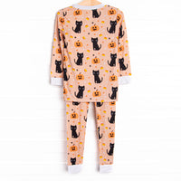 Feline Spooky Bamboo Pajama Set, Orange