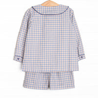 Bleu: Clark Classic Long Sleeve Short Set, Navy and Tan Plaid