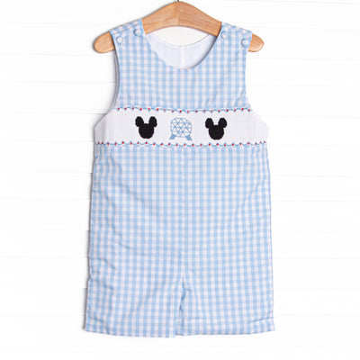 Amusement Park Mouse Smocked Jon Jon, Blue