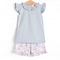 Ahoy Matey Ruffle Short Set, Blue