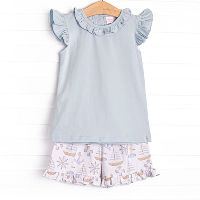 Ahoy Matey Ruffle Short Set, Blue