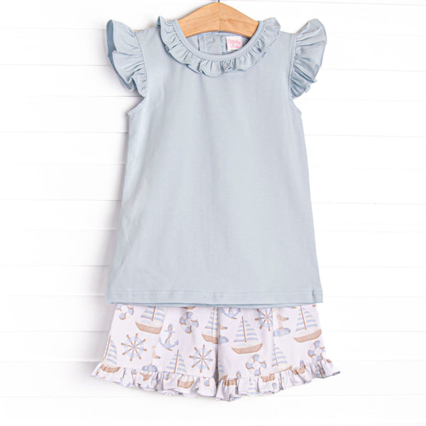 Ahoy Matey Ruffle Short Set, Blue