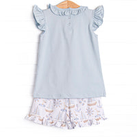 Ahoy Matey Ruffle Short Set, Blue
