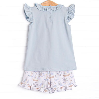 Ahoy Matey Ruffle Short Set, Blue