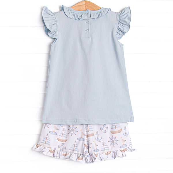 Ahoy Matey Ruffle Short Set, Blue