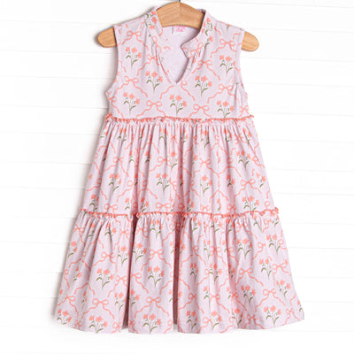 Rosebud Ribbons Tiered Dress, Pink