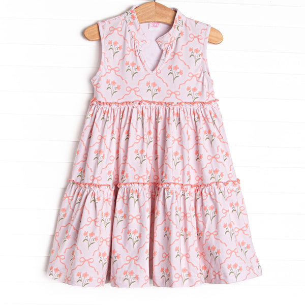 Rosebud Ribbons Tiered Dress, Pink