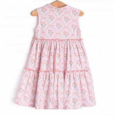 Rosebud Ribbons Tiered Dress, Pink
