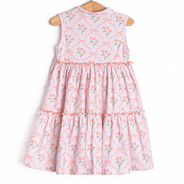 Rosebud Ribbons Tiered Dress, Pink