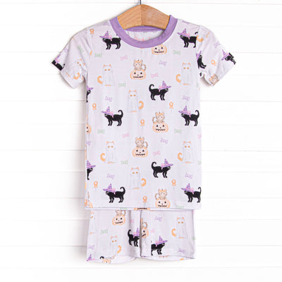 Whiskers and Witches Bamboo Pajama Short Set, Purple