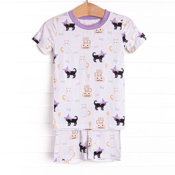 Whiskers and Witches Bamboo Pajama Short Set, Purple