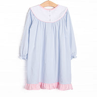 Pink Petals Applique Dress, Blue