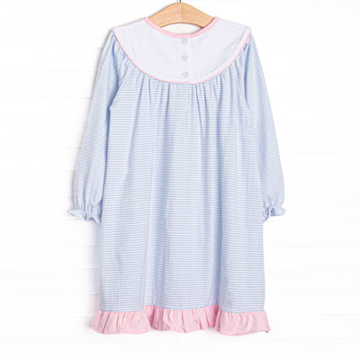 Pink Petals Applique Dress, Blue